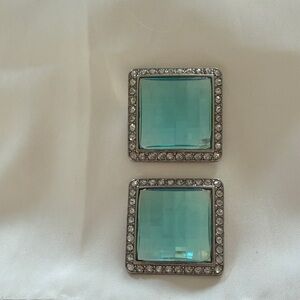 Lindsay Phillips Aqua and Crystal Square Interchangeable Snap For Shoes/Sandals